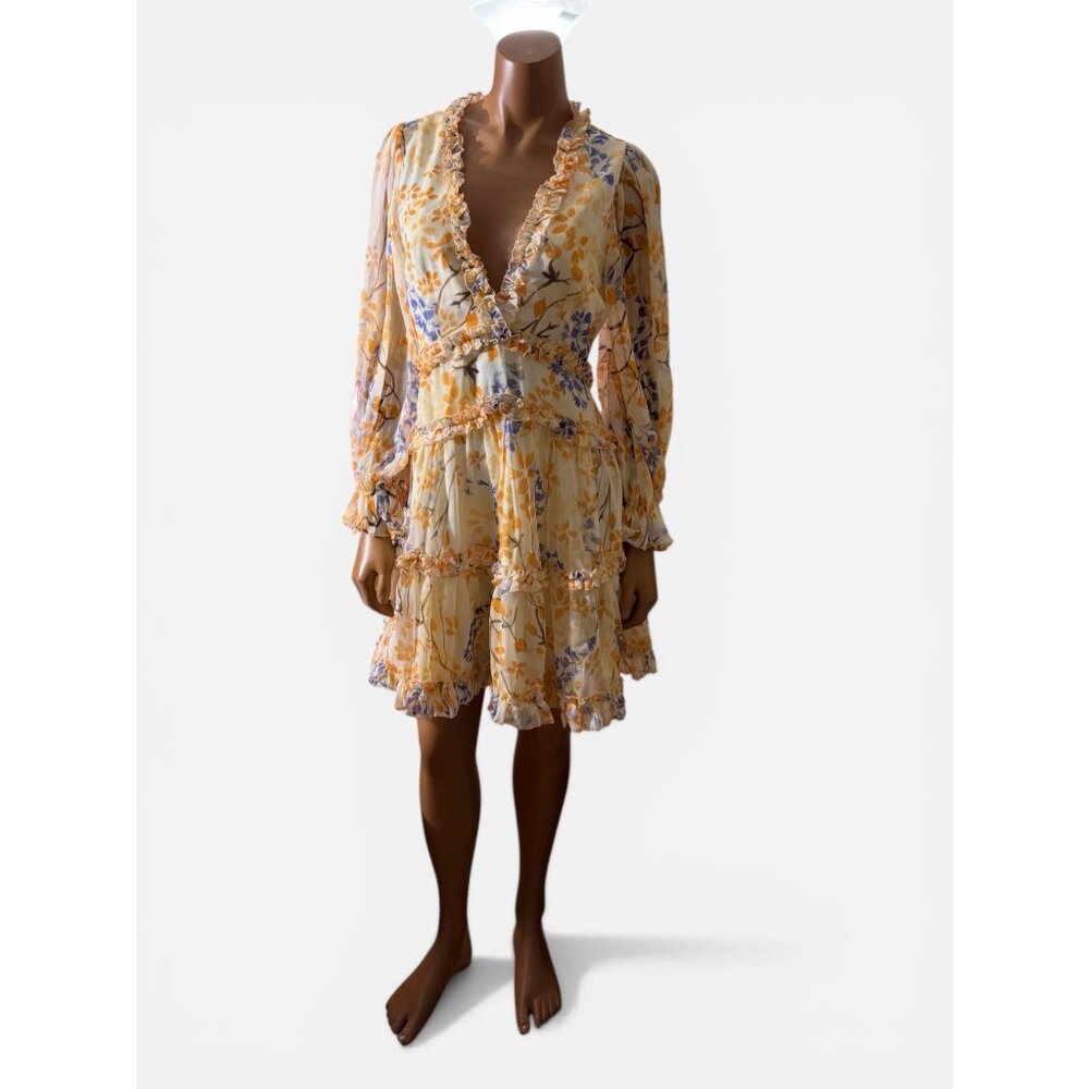 NWT One and Only Collective Floral Plunge Ruffled Midi Dress Orange Size Medium - Picture 3 of 7